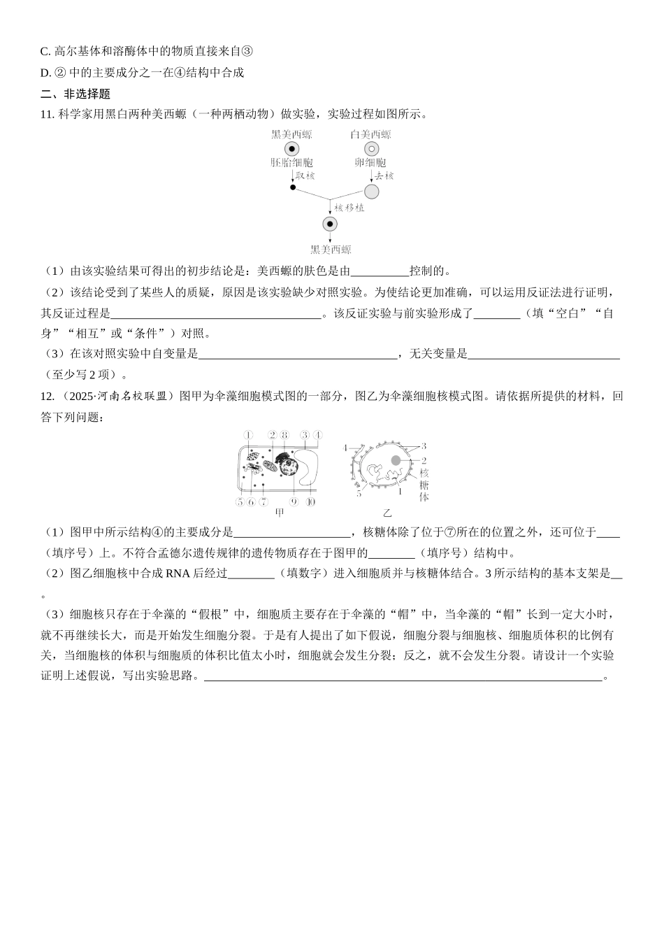 2026年三维设计一轮高中总复习生物课时跟踪检测-第7讲　细胞核的结构和功能.docx_第3页