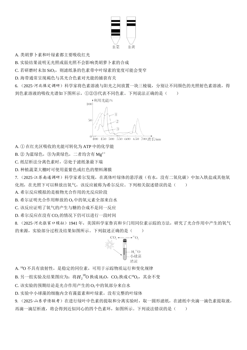2026年三维设计一轮高中总复习生物课时跟踪检测-第14讲　捕获光能的色素和结构.docx_第2页