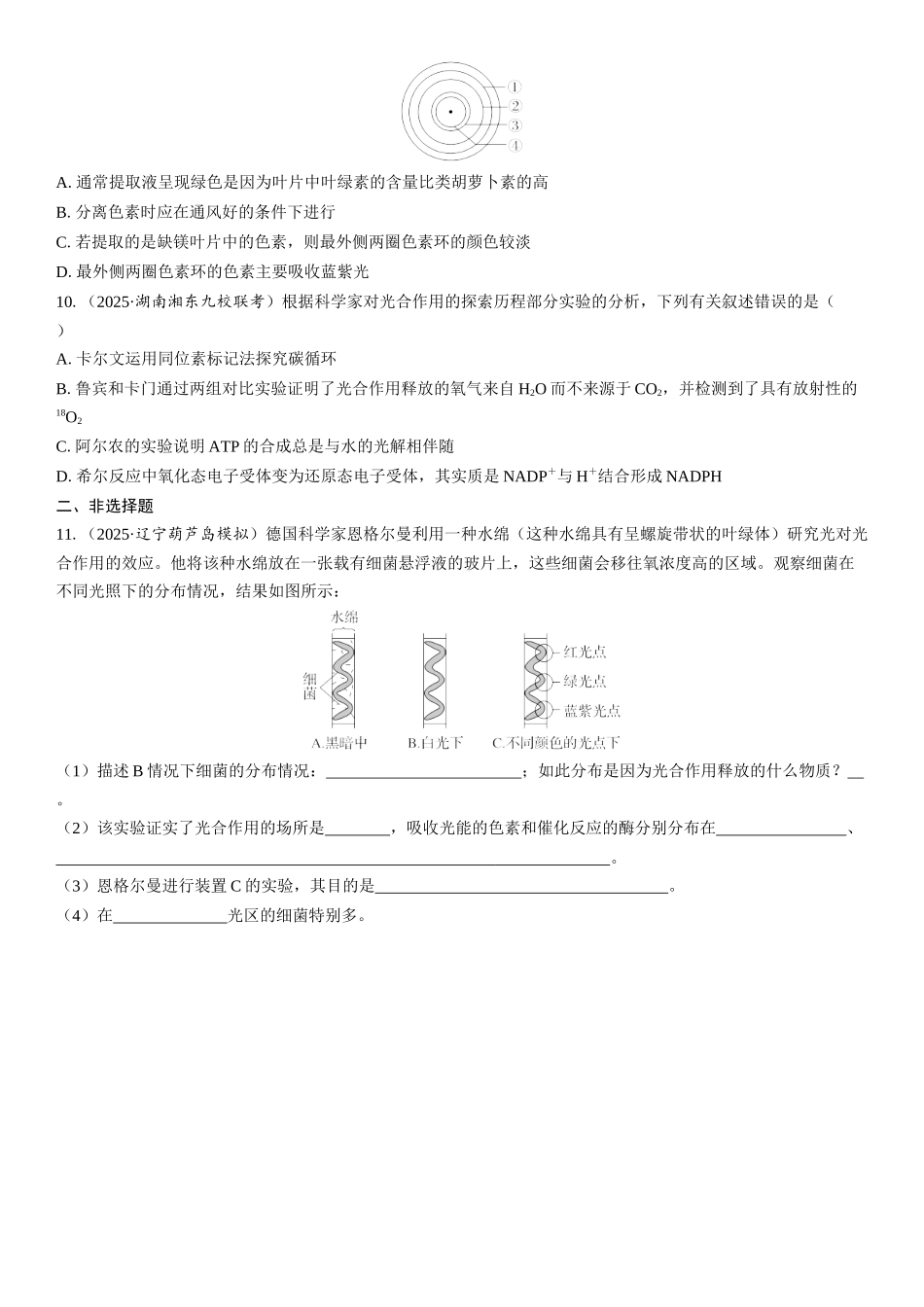 2026年三维设计一轮高中总复习生物课时跟踪检测-第14讲　捕获光能的色素和结构.docx_第3页