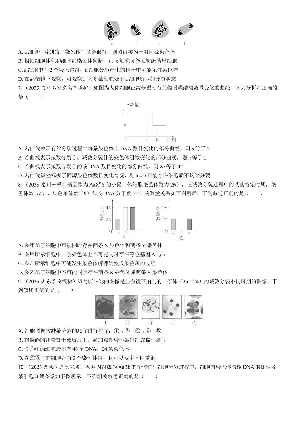 2026年三维设计一轮高中总复习生物课时跟踪检测-第19讲　有丝分裂和减数分裂的比较及观察细胞的减数分裂.docx_第2页
