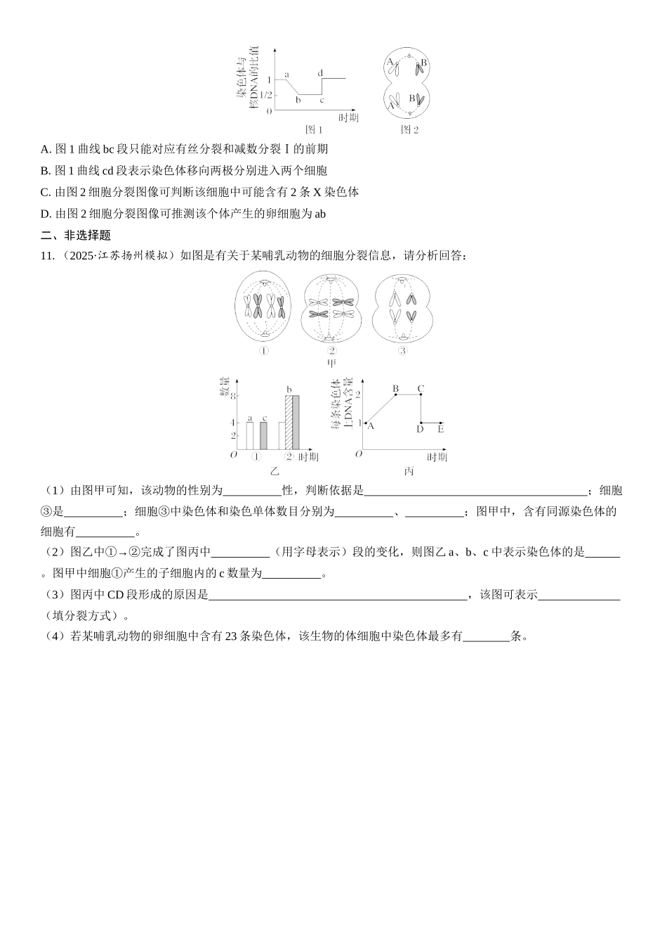 2026年三维设计一轮高中总复习生物课时跟踪检测-第19讲　有丝分裂和减数分裂的比较及观察细胞的减数分裂.docx_第3页