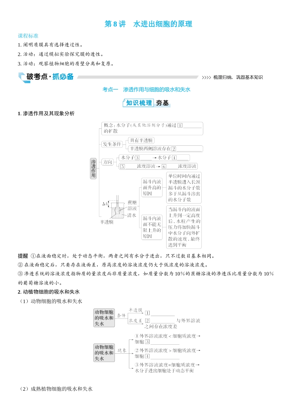 2026年三维设计一轮高中总复习生物学生用-第8讲　水进出细胞的原理.docx_第1页