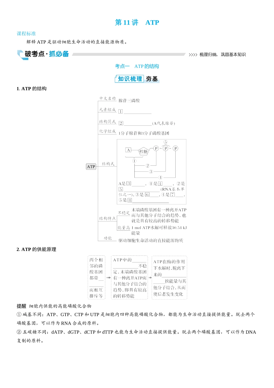 2026年三维设计一轮高中总复习生物学生用-第11讲　ATP.docx_第1页
