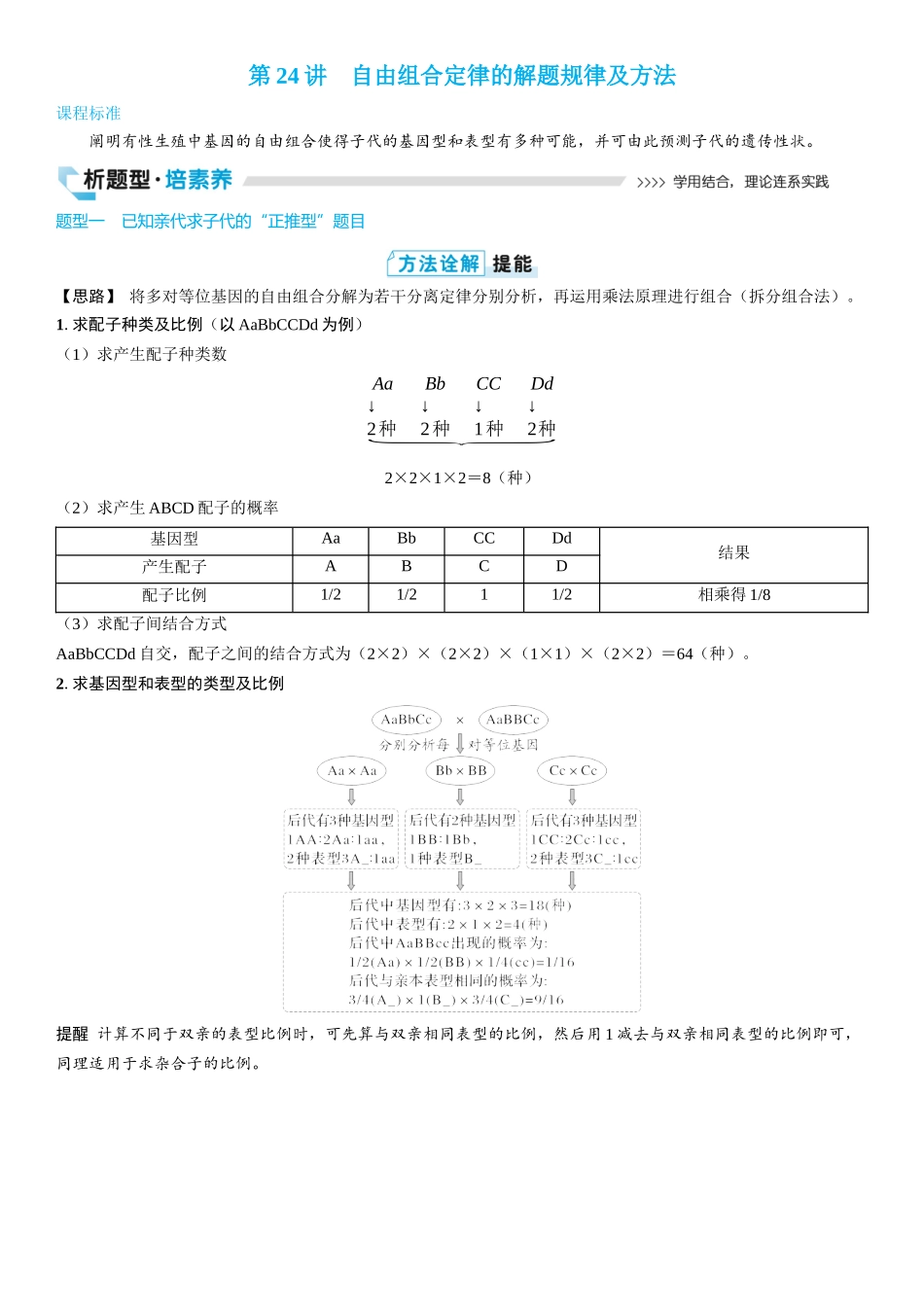 2026年三维设计一轮高中总复习生物学生用-第24讲　自由组合定律的解题规律及方法.docx_第1页