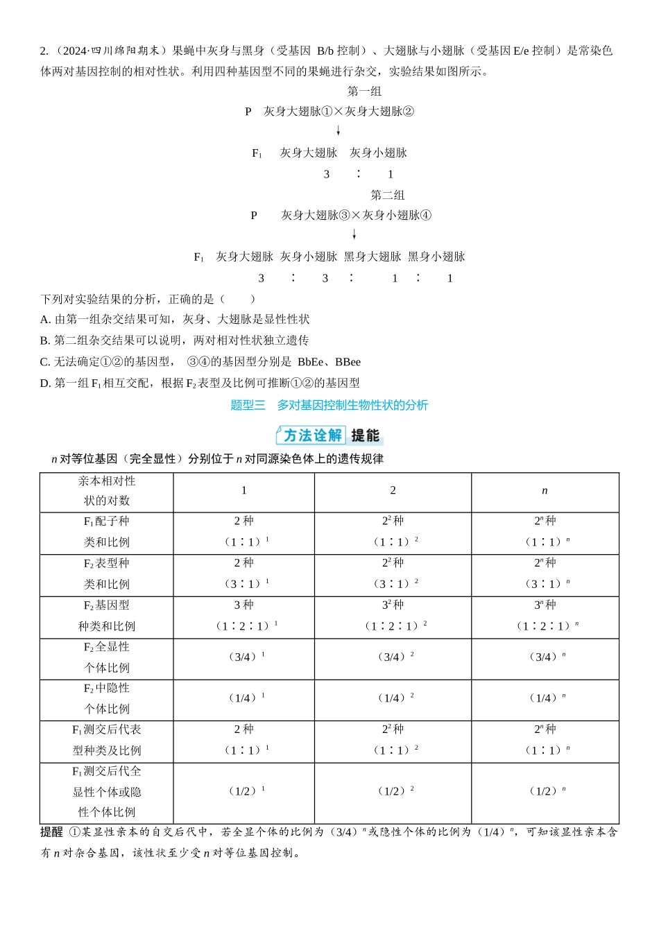 2026年三维设计一轮高中总复习生物学生用-第24讲　自由组合定律的解题规律及方法.docx_第3页