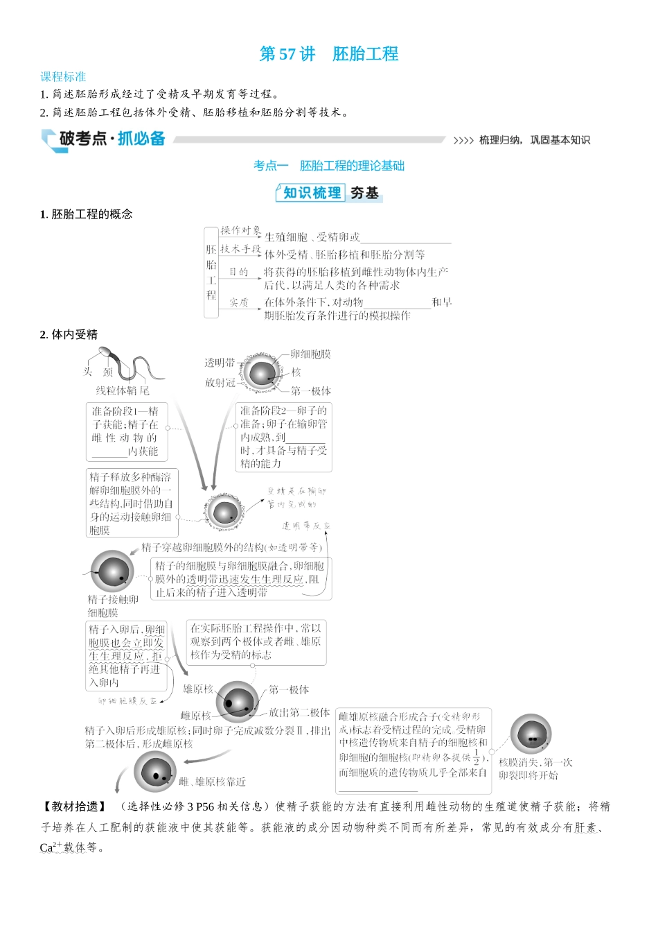 2026年三维设计一轮高中总复习生物学生用-第57讲　胚胎工程.docx_第1页