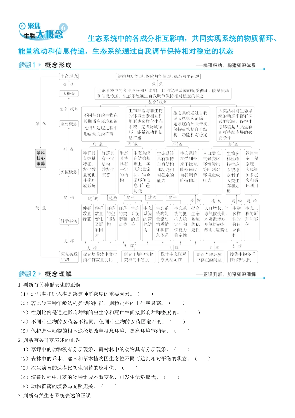 2026年三维设计一轮高中总复习生物学生用-聚焦生物大概念6⇒生态系统中的各成分相互影响，共同实现系统的物质循环、能量流动和信息传递，生态系统通过自我调节保持相对稳定的状态.docx_第1页