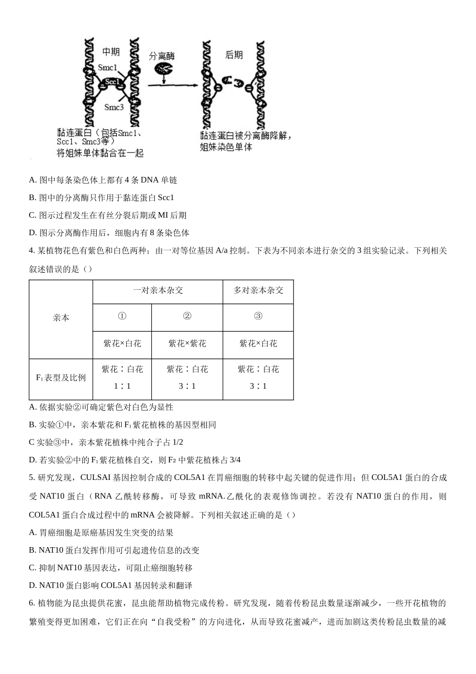安徽省部分学校2023-2024学年高三下学期开学考试生物试题（原卷版）.docx_第2页