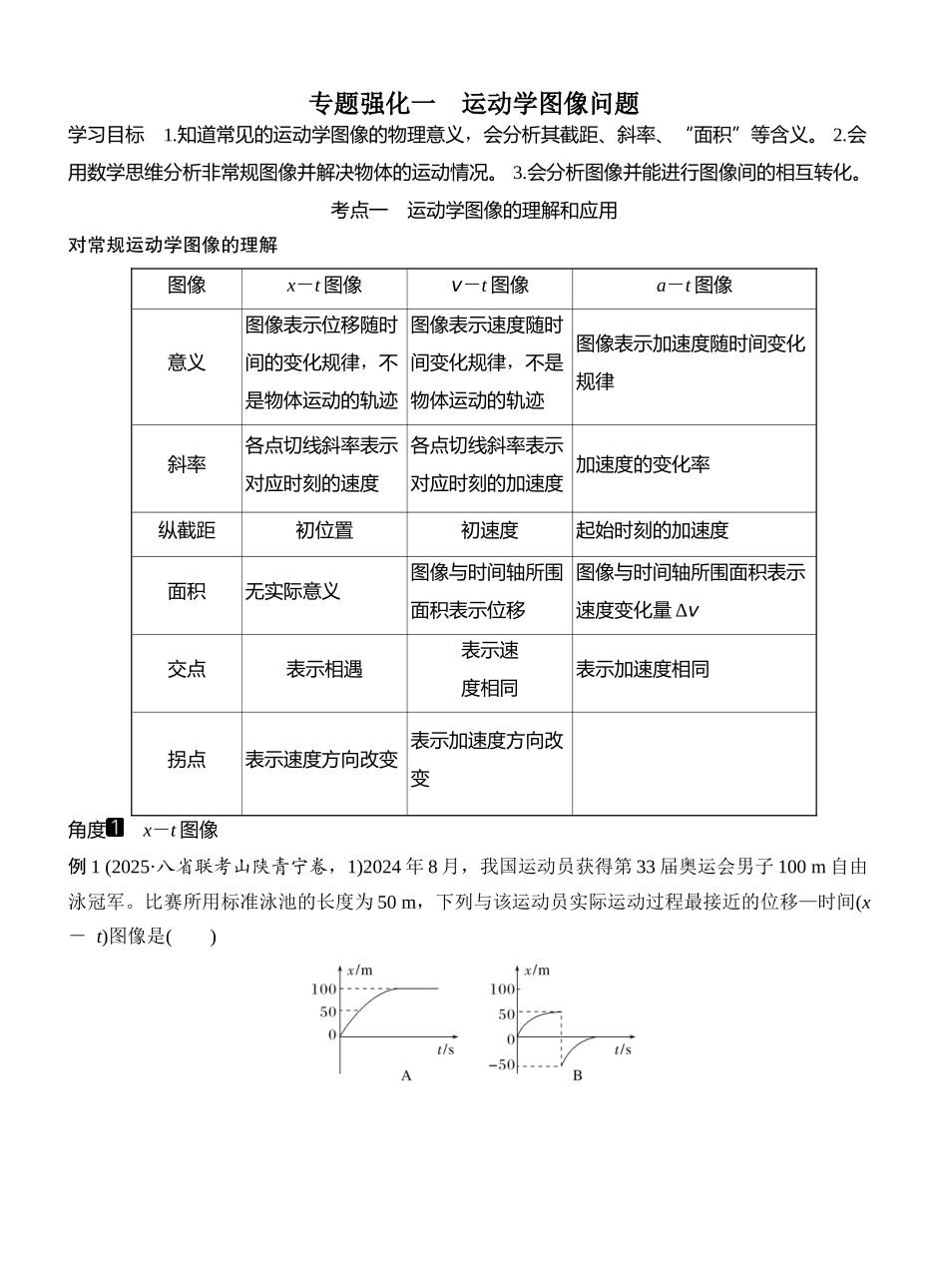 2026版创新设计高考一轮复习物理学生用-专题强化一　运动学图像问题.docx_第1页