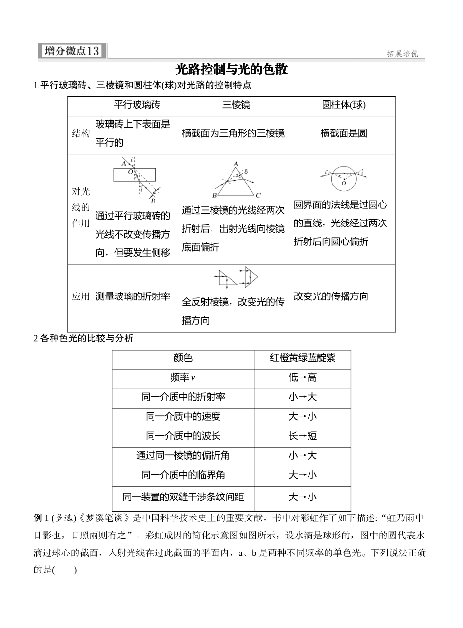 2026版创新设计高考一轮复习物理增分微点13　光路控制与光的色散.docx_第1页