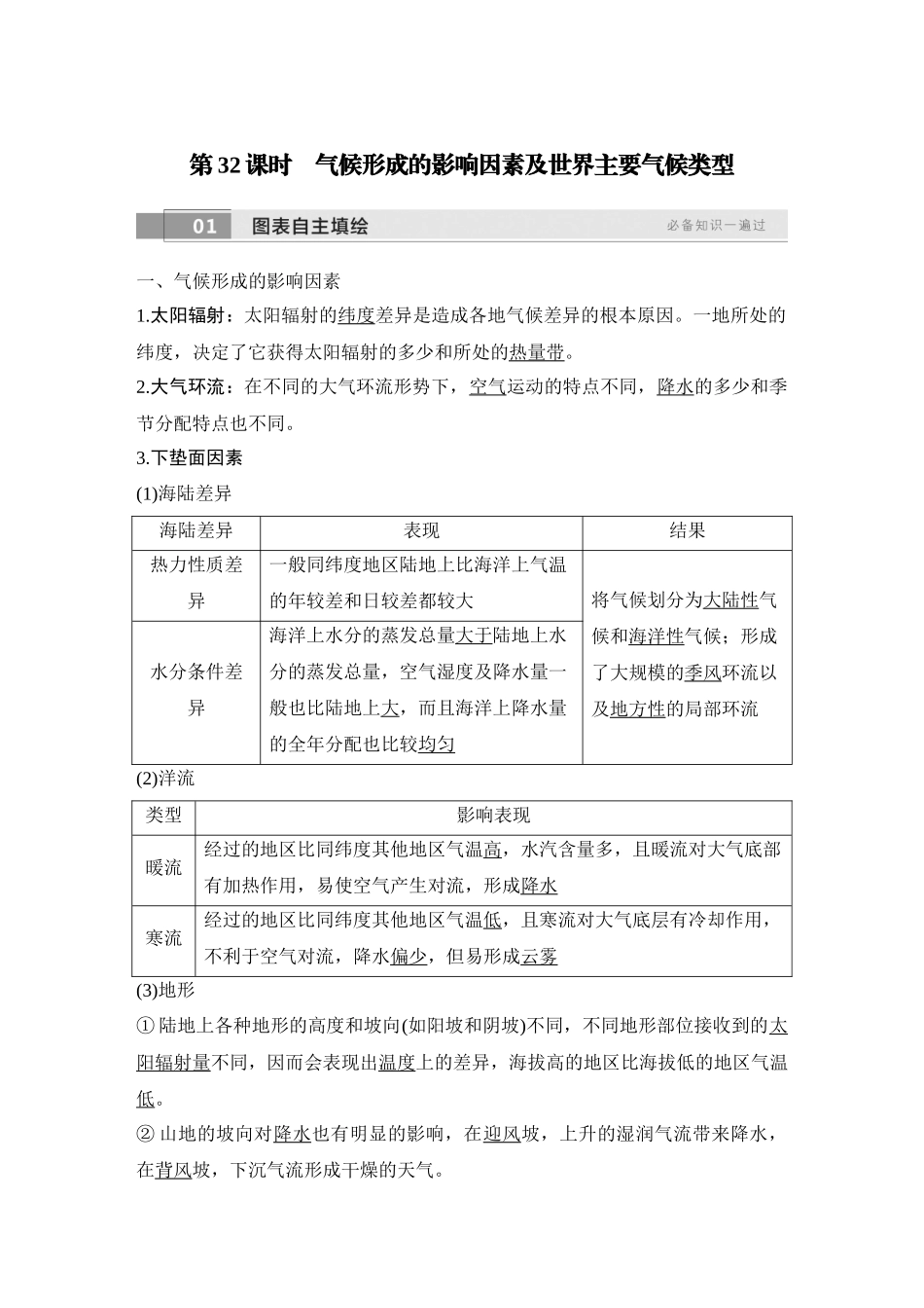 2026版创新设计高考总复习地理中图版教师用-第32课时　气候形成的影响因素及世界主要气候类型.docx_第1页