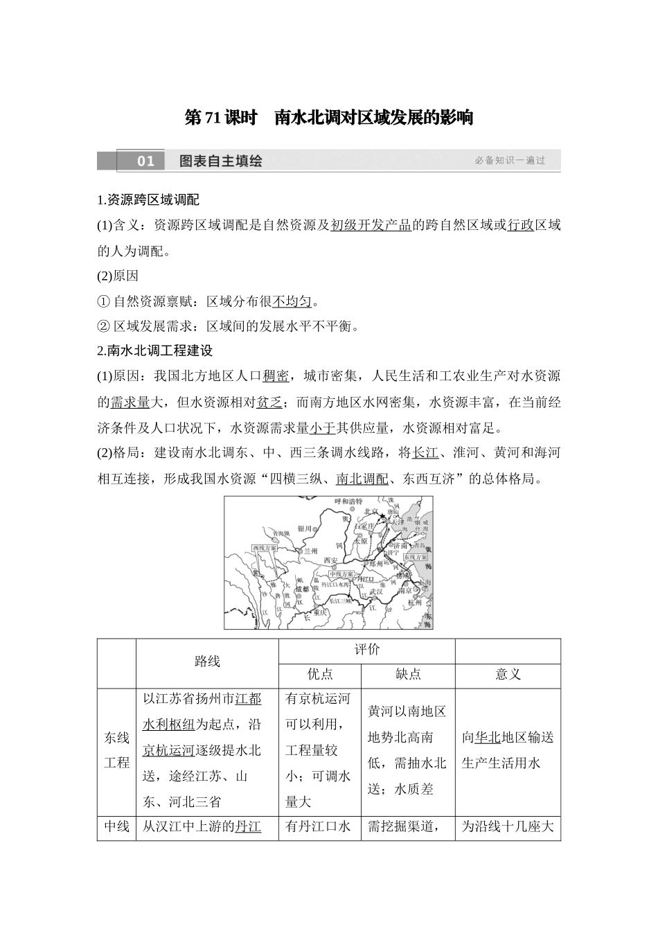 2026版创新设计高考总复习地理中图版教师用-第71课时　南水北调对区域发展的影响.docx_第1页