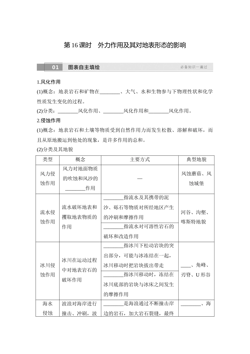 2026版创新设计高考总复习地理中图版学生用-第16课时　外力作用及其对地表形态的影响.docx_第1页