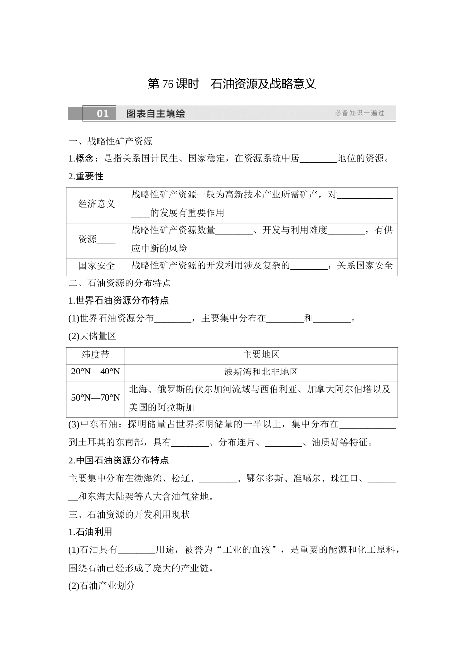 2026版创新设计高考总复习地理中图版学生用-第76课时　石油资源及战略意义.docx_第1页