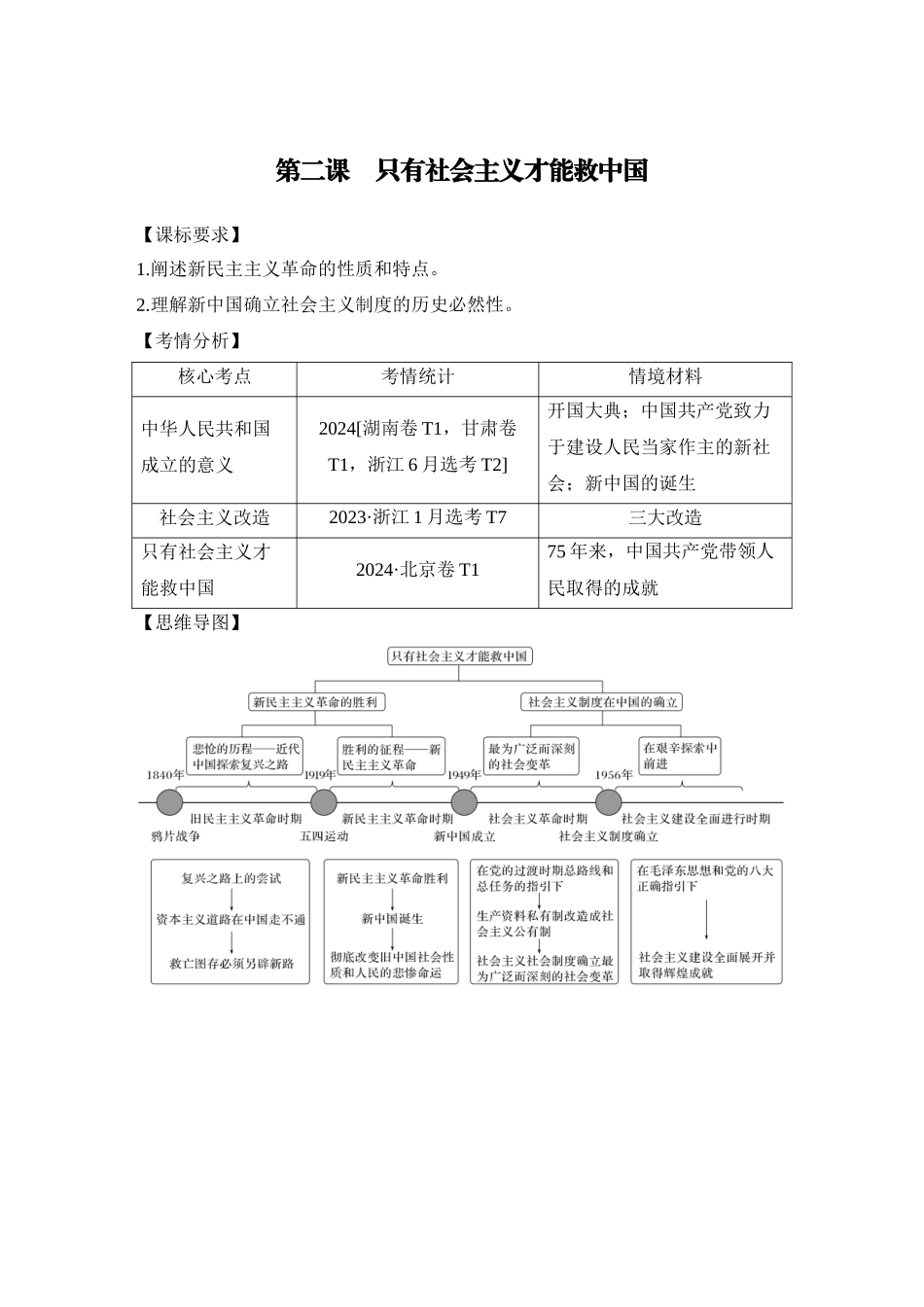 2026版创新设计高考总复习思想政治部编版教师用-第二课　只有社会主义才能救中国.docx_第1页