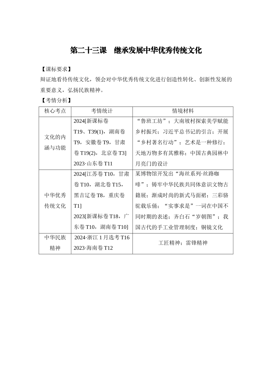 2026版创新设计高考总复习思想政治部编版教师用-第二十三课　继承发展中华优秀传统文化.docx_第1页