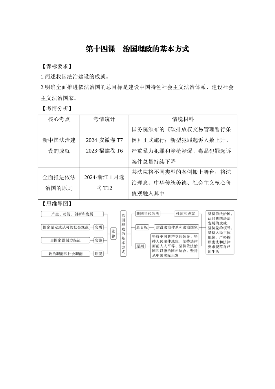 2026版创新设计高考总复习思想政治部编版学生用-第十四课　治国理政的基本方式.docx_第1页