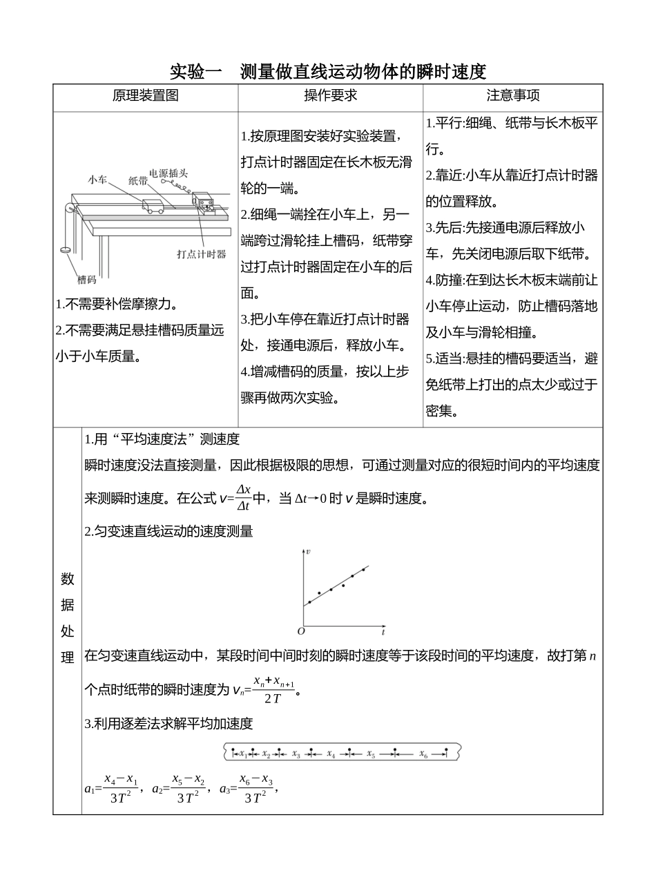 2026版创新设计高考总复习物理(人教基础版)教师用-实验一　测量做直线运动物体的瞬时速度.docx_第1页