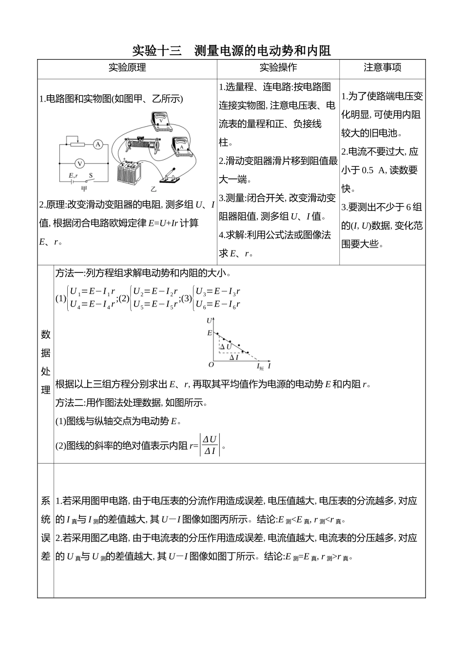 2026版创新设计高考总复习物理(人教基础版)学生用-实验十三    测量电源的电动势和内阻.docx_第1页