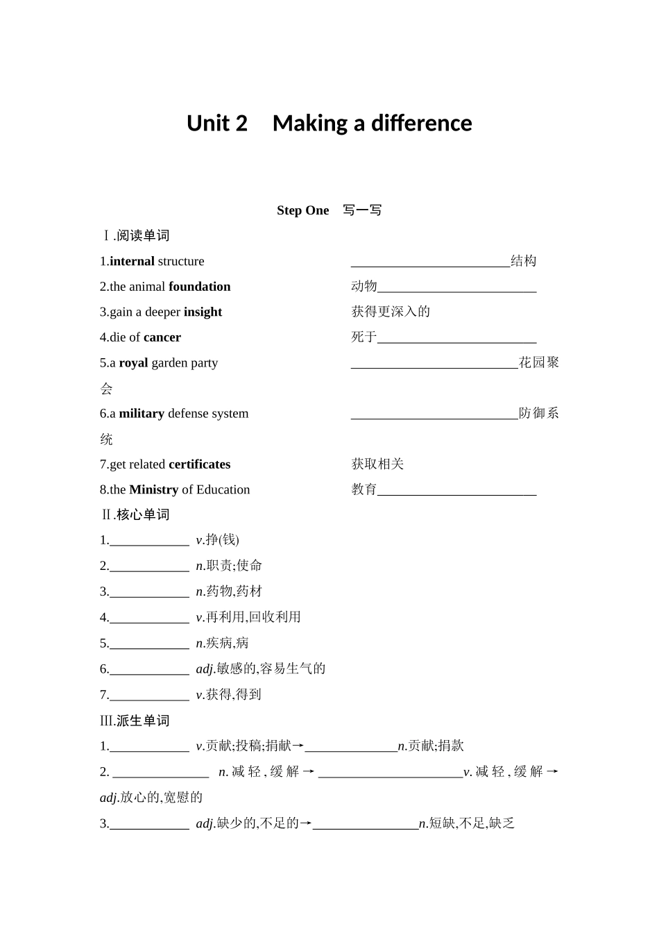 2026版创新设计高考总复习英语(外研版)单元默写检测-Unit 2Making a difference.docx_第1页