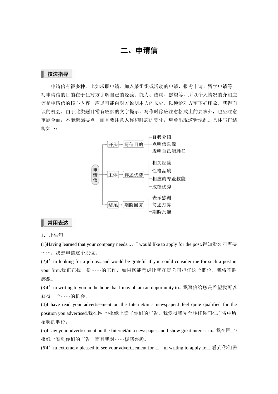 2026版创新设计高考总复习英语(外研版)-二、申请信.docx_第1页