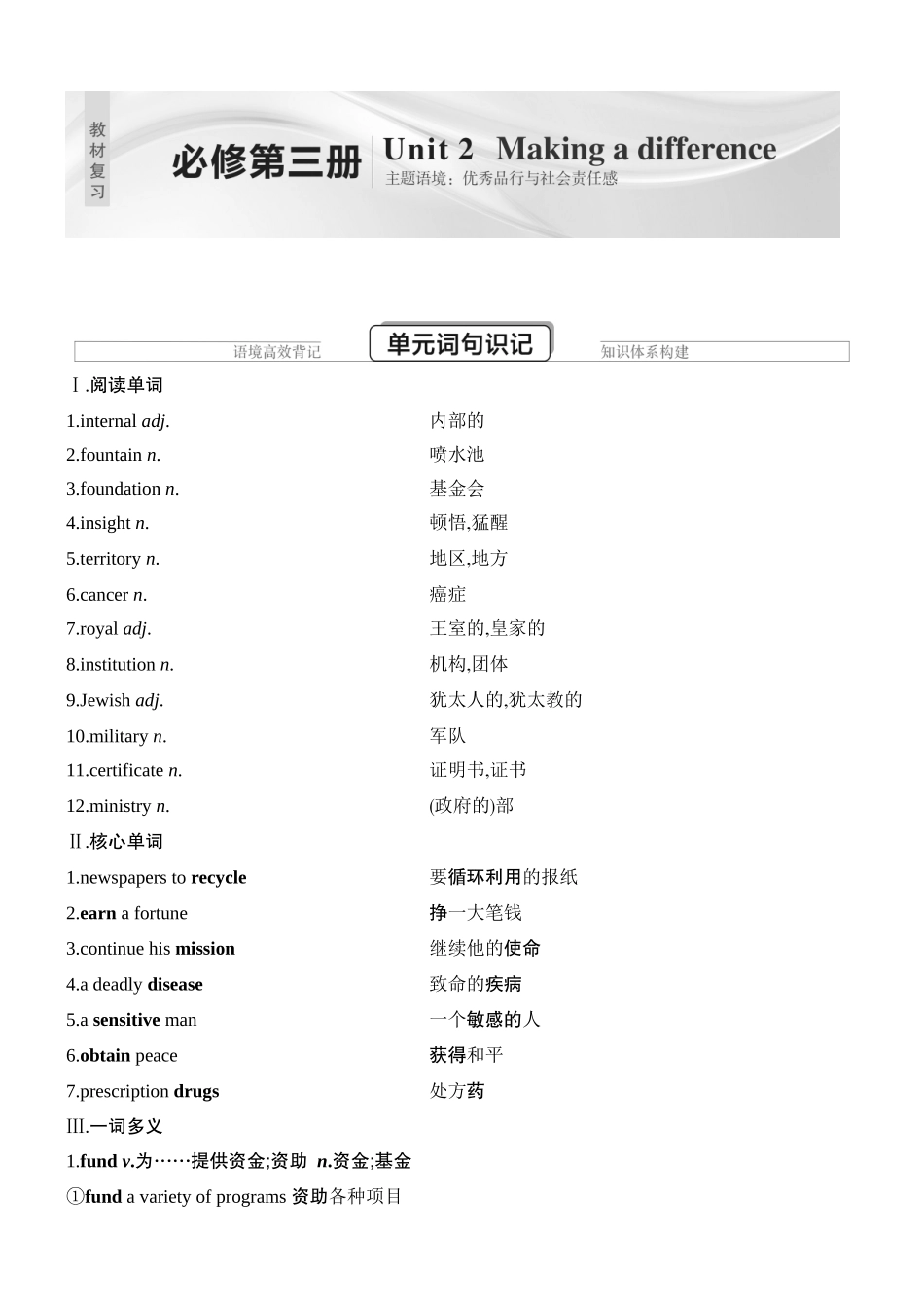 2026版创新设计高考总复习英语(外研版)教材复习-Unit 2　Making a difference.docx_第1页