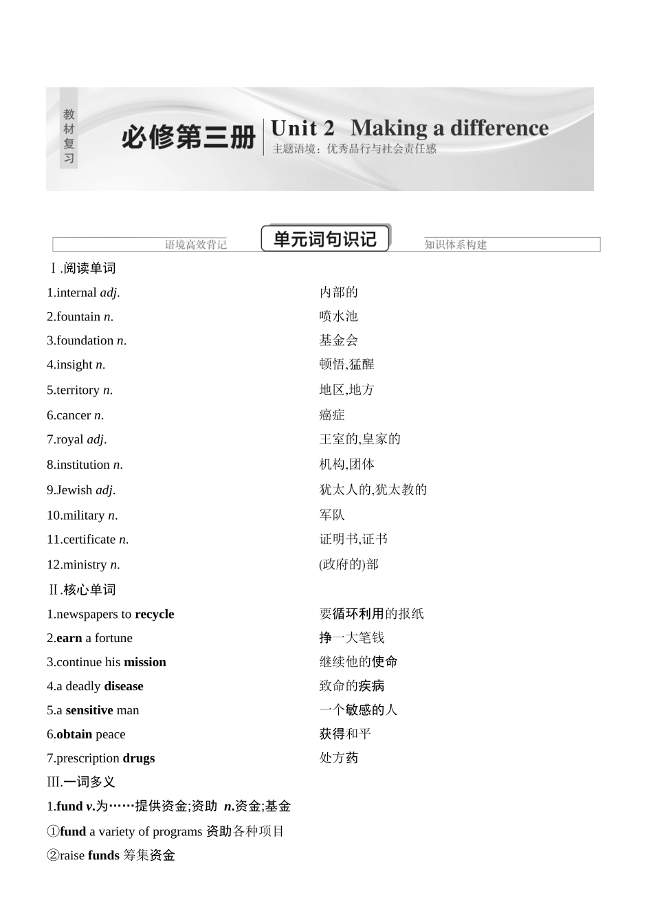 2026版创新设计高考总复习英语(外研版)教师用-Unit 2　Making a difference.docx_第1页