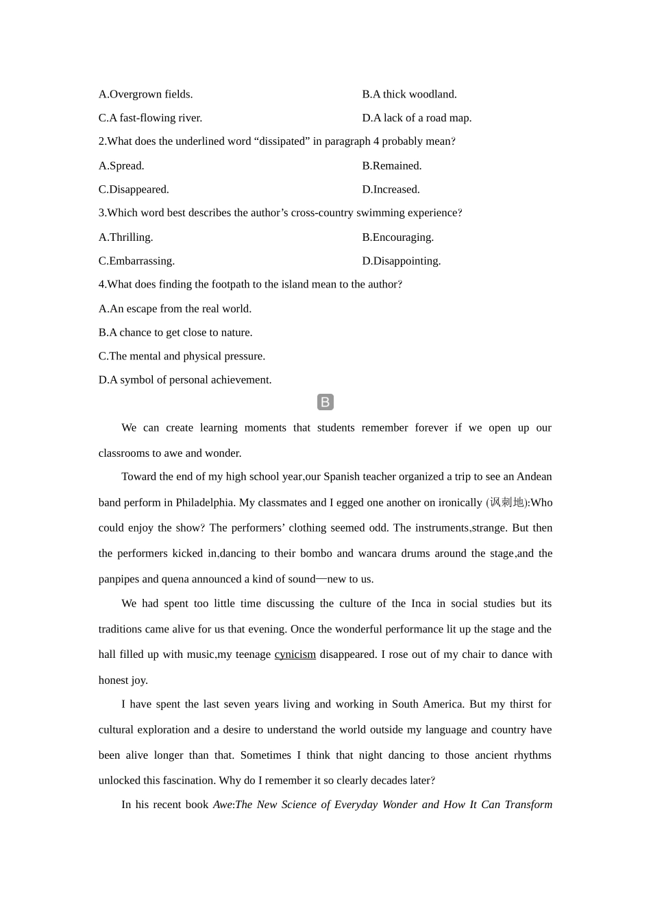 2026版创新设计高考总复习英语(外研版)课时作业-Unit 2Lessons in life.docx_第2页