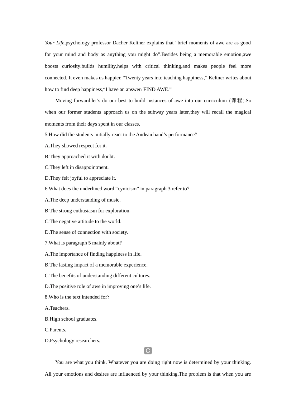 2026版创新设计高考总复习英语(外研版)课时作业-Unit 2Lessons in life.docx_第3页