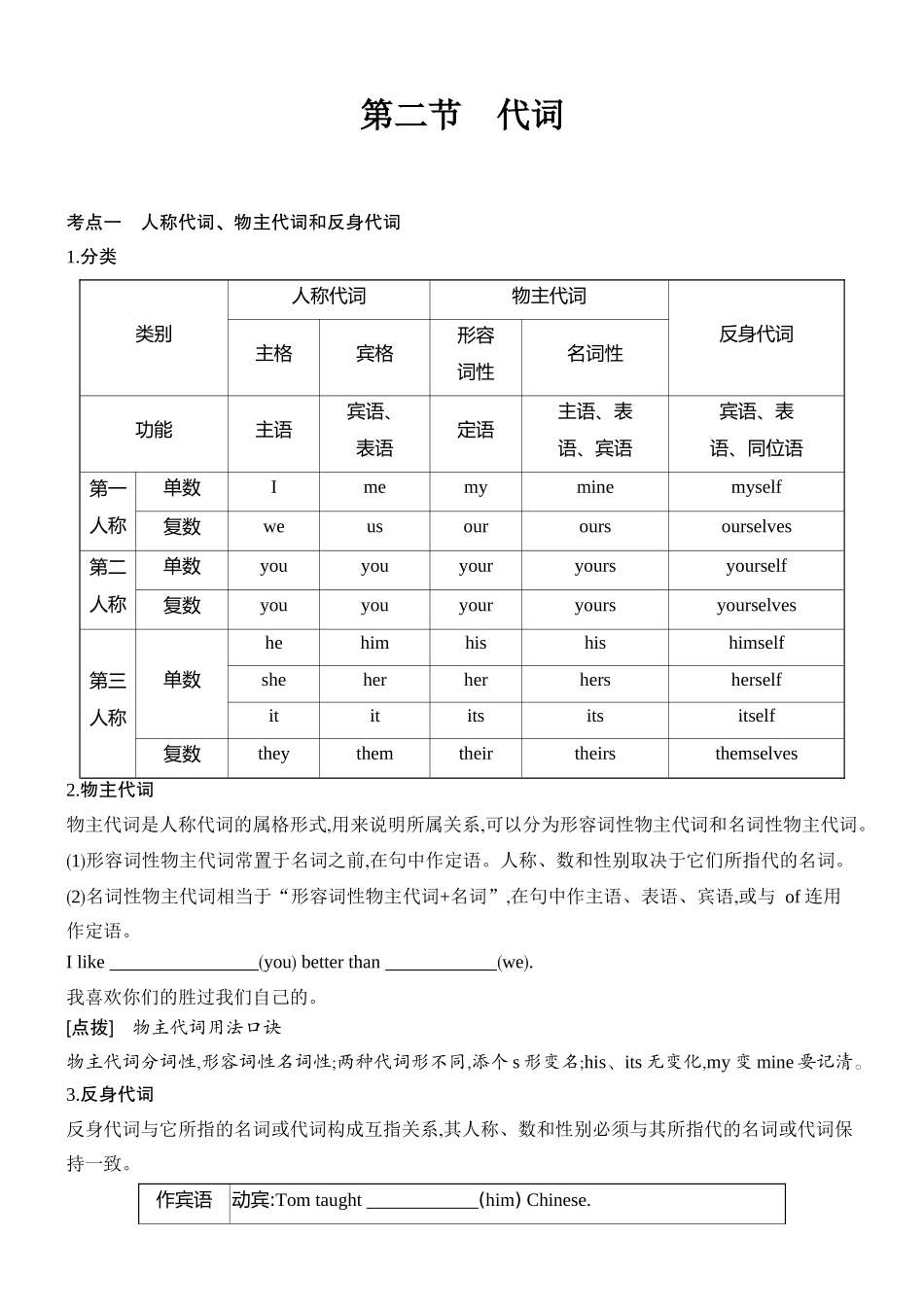 2026版创新设计高考总复习英语(外研版)语法专题-第二节　代词.docx_第1页