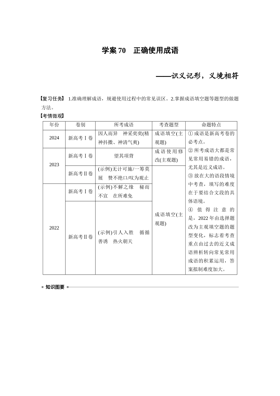 2026版创新设计高考总复习语文部编版大一轮复习讲义-板块八　学案70　正确使用成语——识义记形，义境相符.docx_第1页