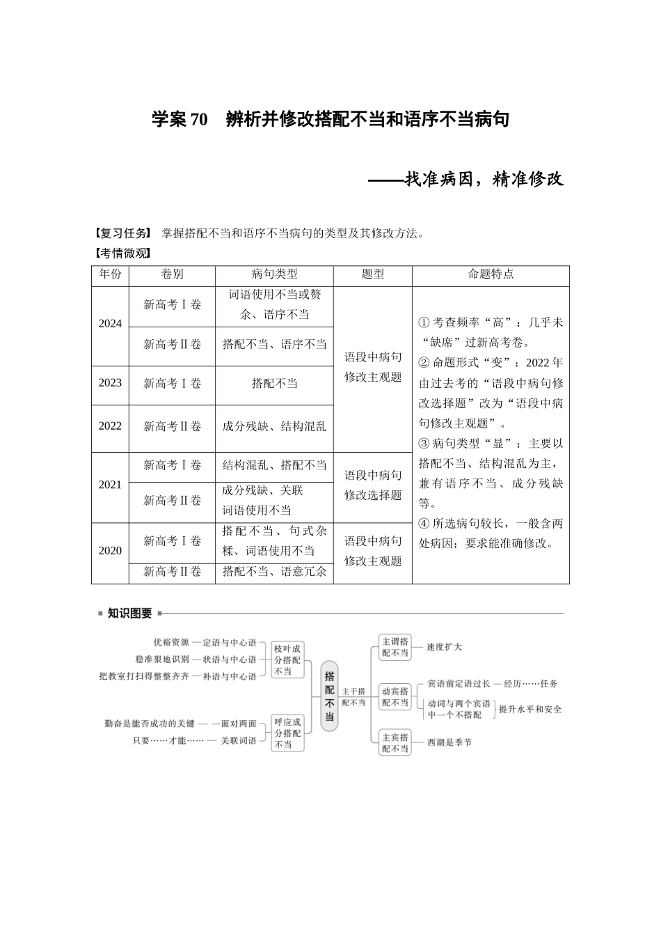 2026版创新设计高考总复习语文部编版大一轮复习讲义-板块八　学案71　辨析并修改搭配不当和语序不当病句——找准病因，精准修改.docx_第1页