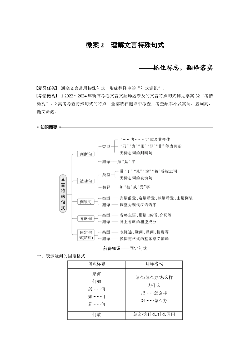 2026版创新设计高考总复习语文部编版大一轮复习讲义-板块五　微案2　理解文言特殊句式——抓住标志，翻译落实.docx_第1页