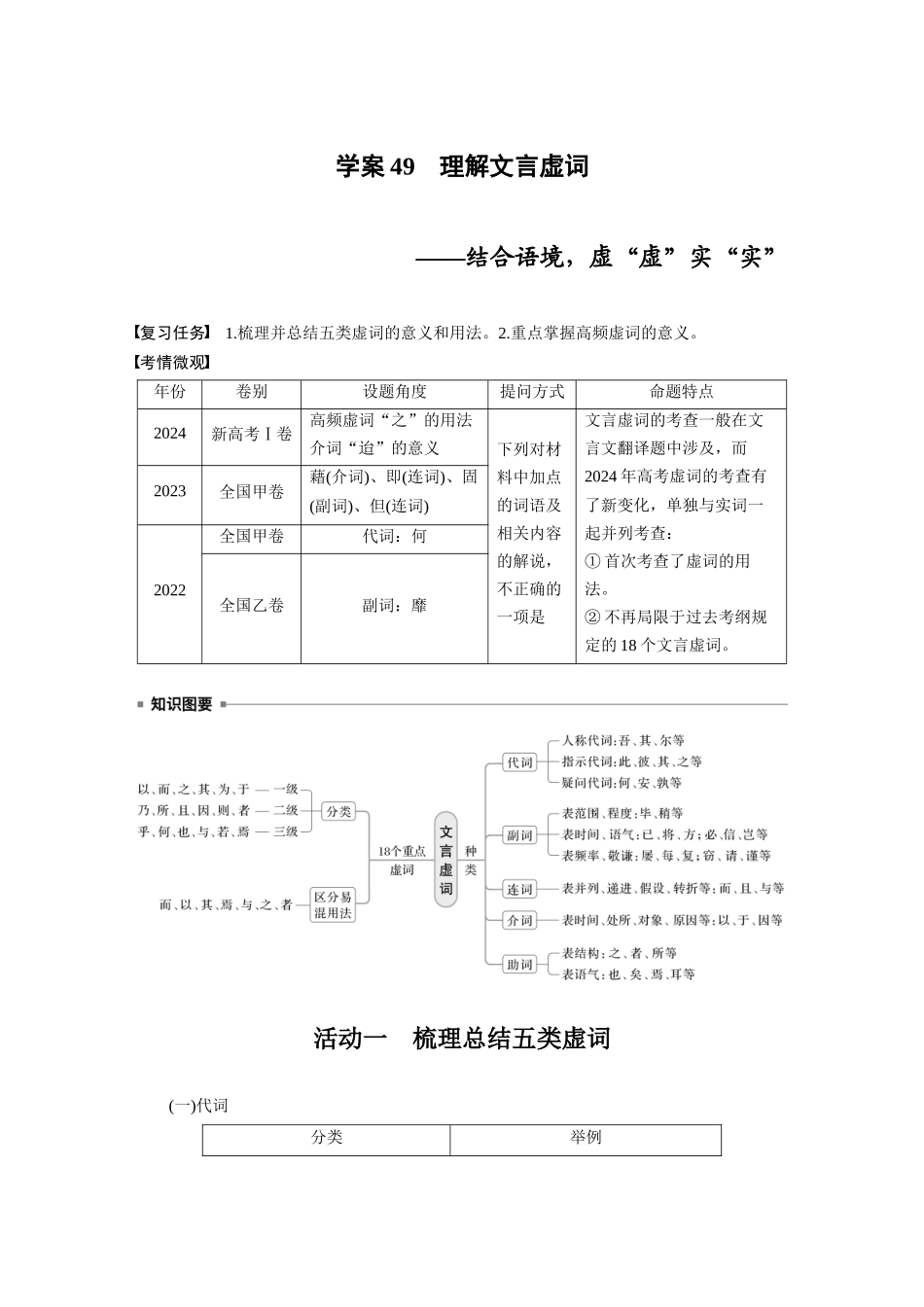 2026版创新设计高考总复习语文部编版大一轮复习讲义-板块五　学案49　理解文言虚词——结合语境，虚“虚”实“实”.docx_第1页
