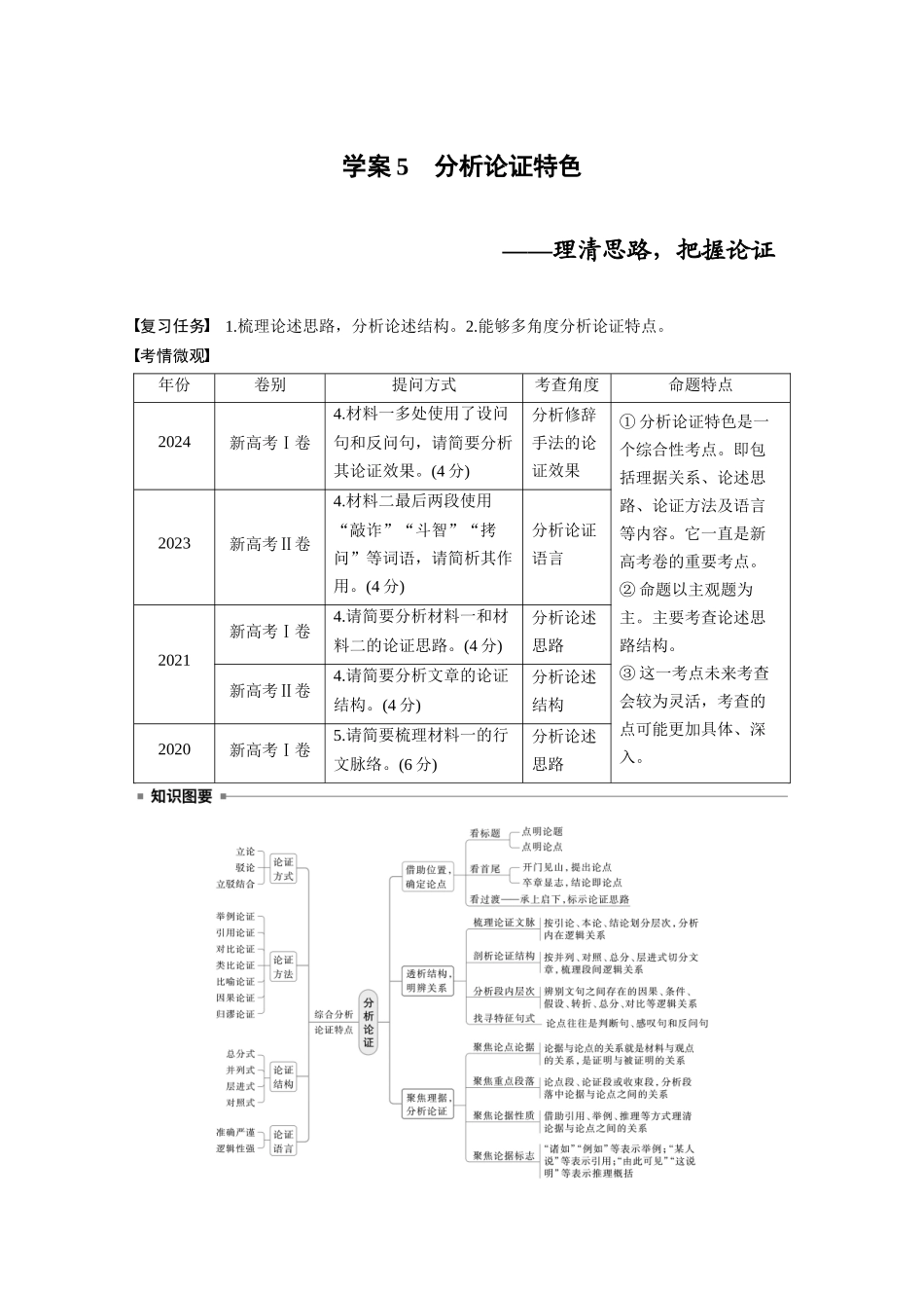 2026版创新设计高考总复习语文部编版大一轮复习讲义-板块一　学案5　分析论证特色——理清思路，把握论证.docx_第1页
