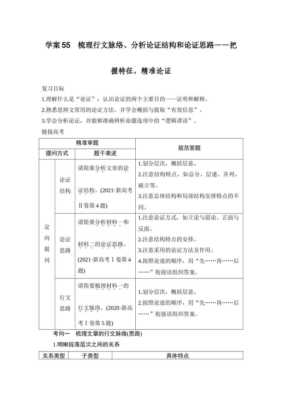 2026版创新设计高考总复习语文部编版学生用-学案55　梳理行文脉络、分析论证结构和论证思路——把握特征，精准论证.docx_第1页