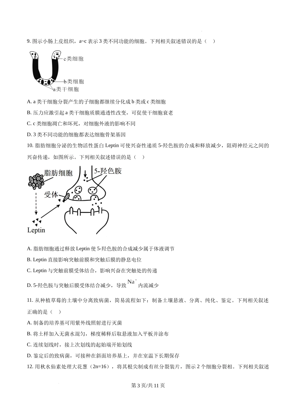 精品解析：2025高考江苏卷生物真题试卷（原卷版）.docx_第3页