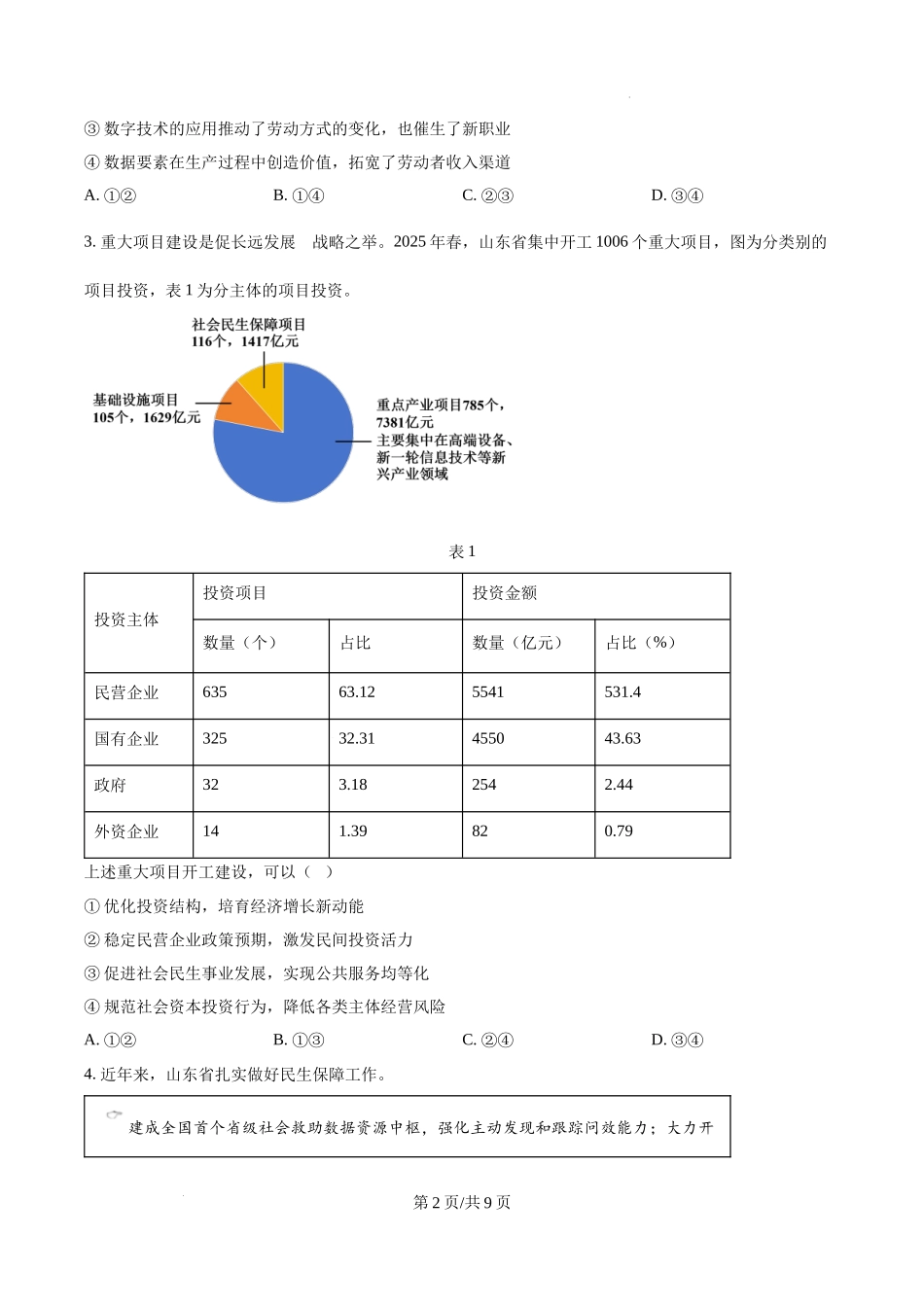 精品解析：2025年山东高考政治试题（原卷版）.docx_第2页