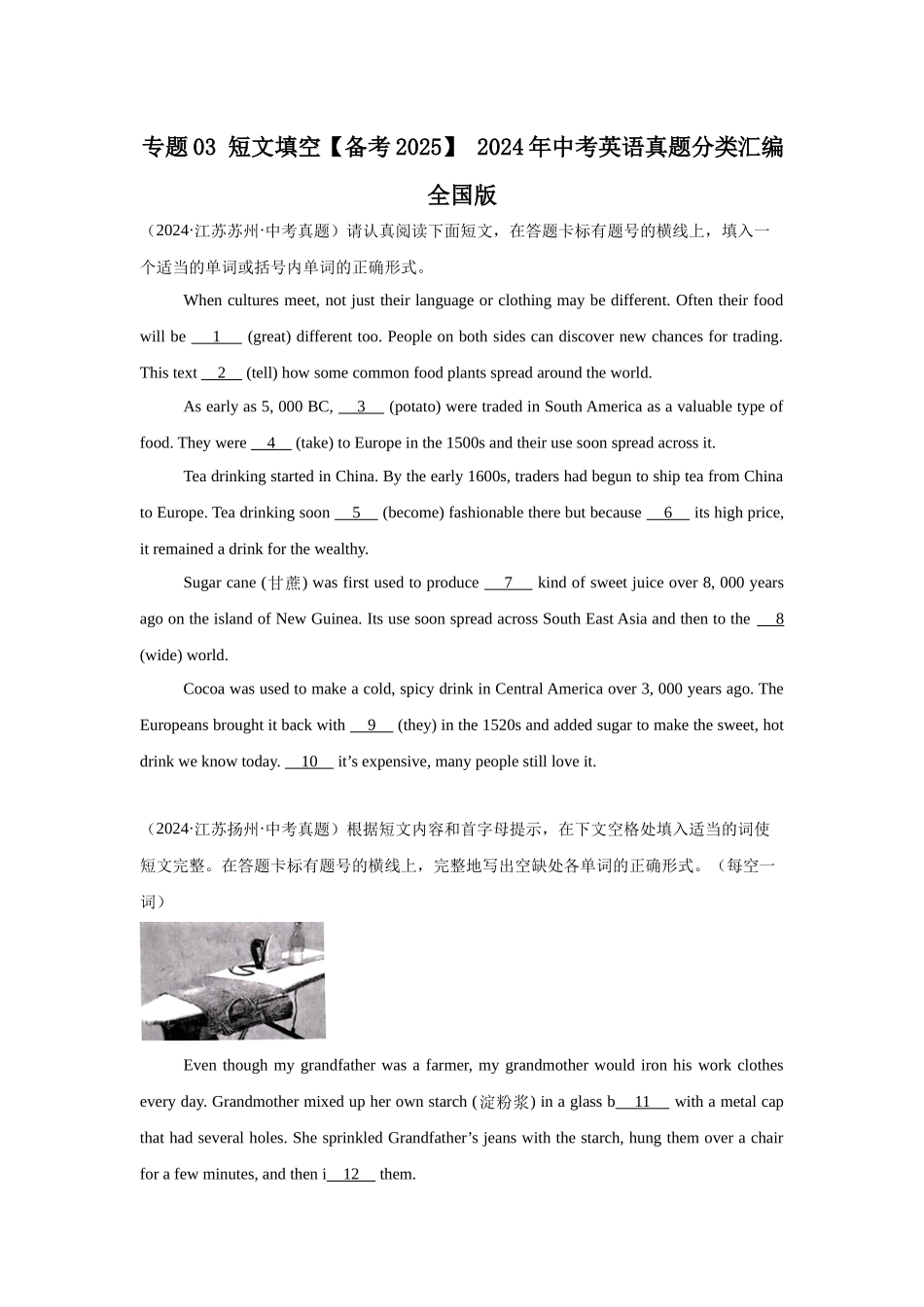 专题03 短文填空【备考2025】 2024年中考英语真题分类汇编 全国版（含答案）(1).docx_第1页