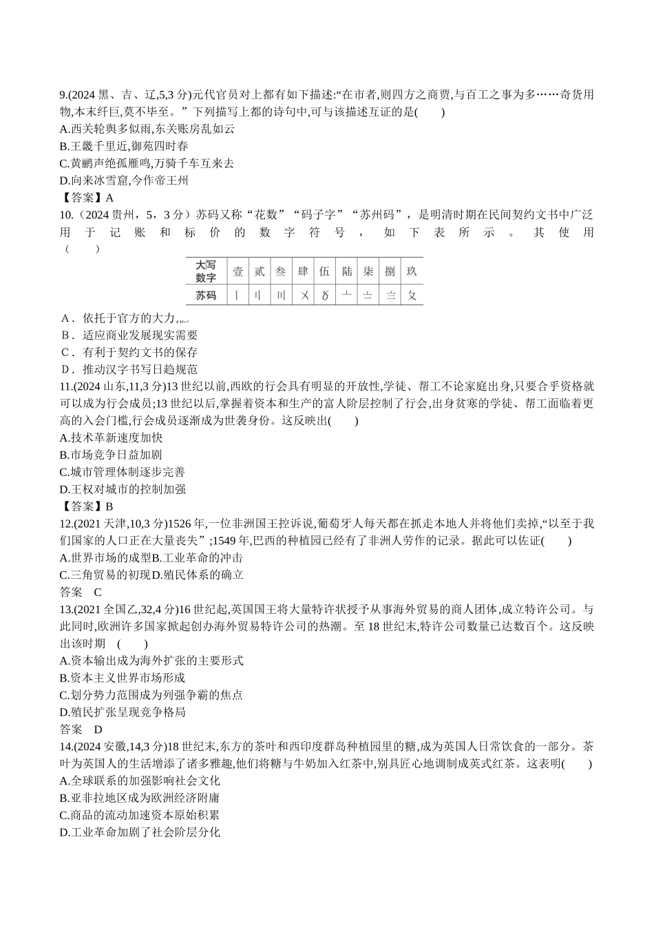2026版53高考总复习A版历史19_第十九单元 商业贸易与日常生活 村落 城镇与居住环境.docx_第3页