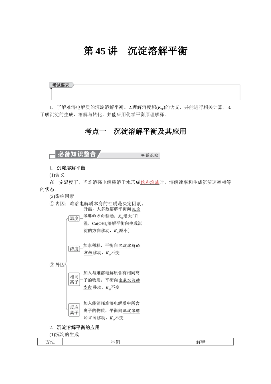 2026版红对勾一轮复习讲与练高考化学第九章　第45讲　沉淀溶解平衡.docx_第1页
