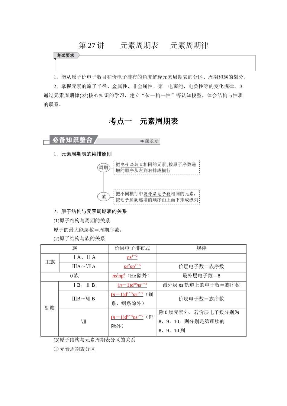 2026版红对勾一轮复习讲与练高考化学第六章  第27讲    元素周期表   元素周期律.docx_第1页