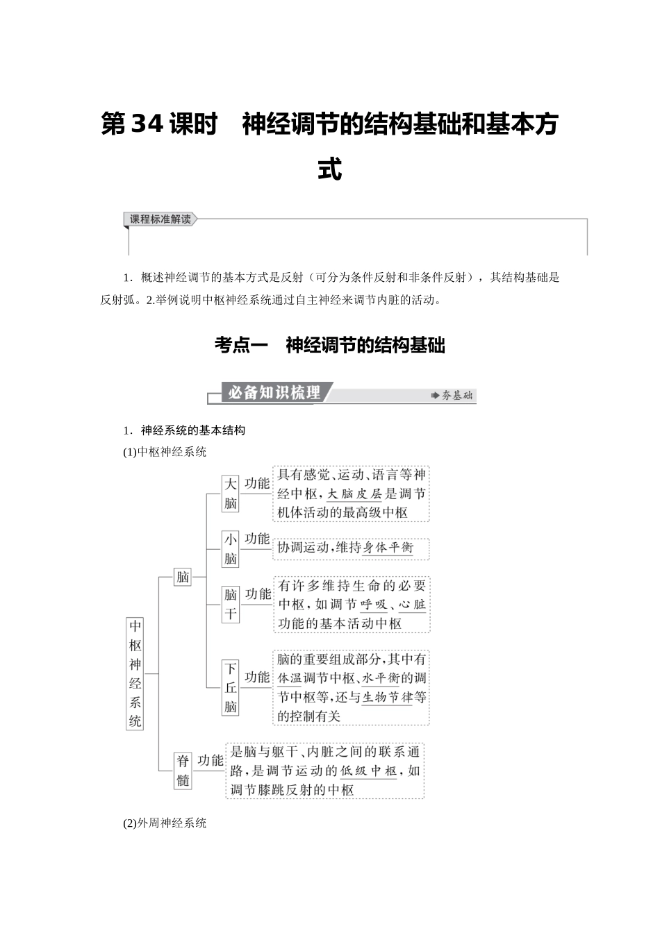 2026版红对勾一轮复习讲与练高考生物模板三   第八单元   第34课时　神经调节的结构基础和基本方式.docx_第1页