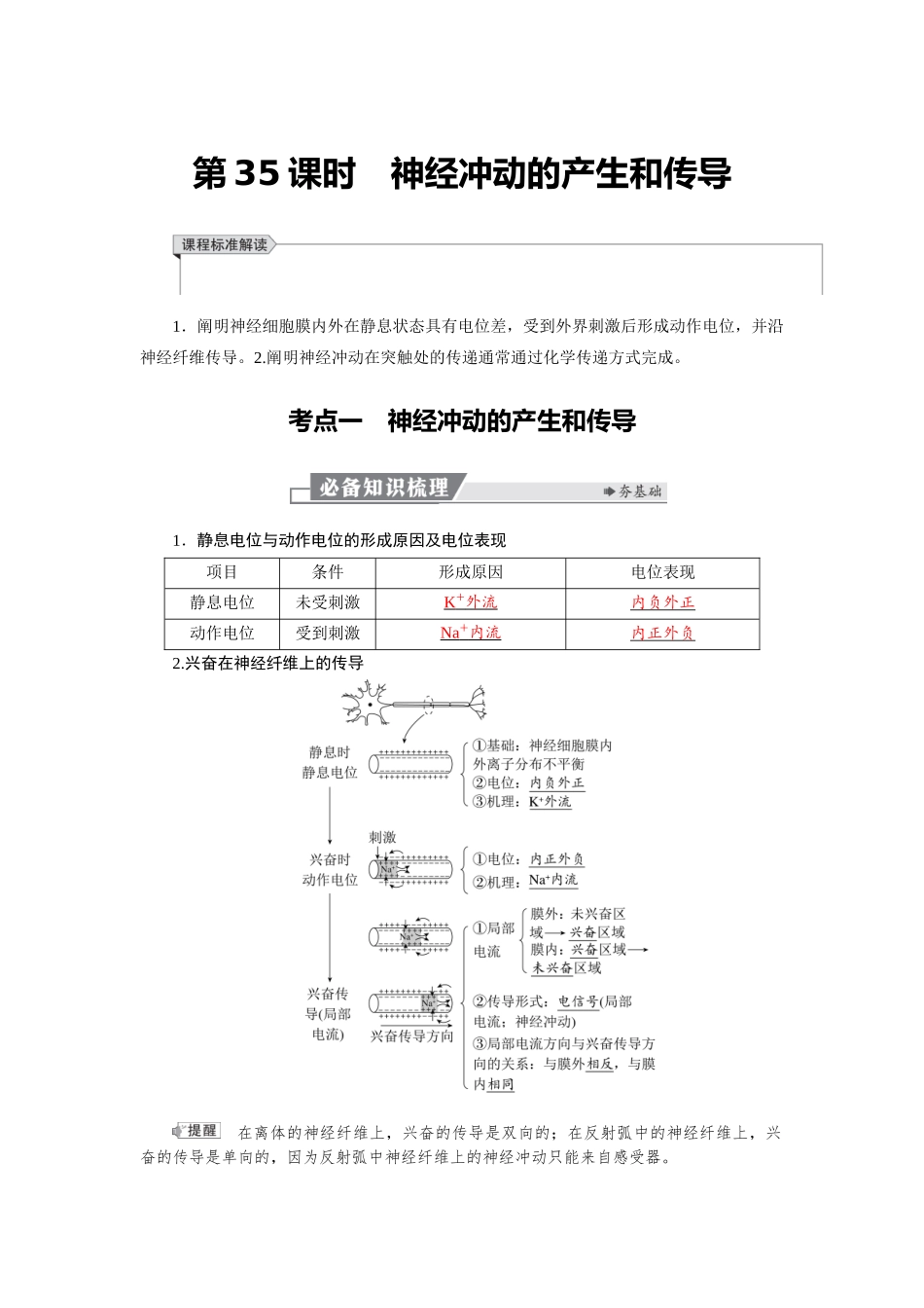 2026版红对勾一轮复习讲与练高考生物模板三   第八单元   第35课时　神经冲动的产生和传导.docx_第1页