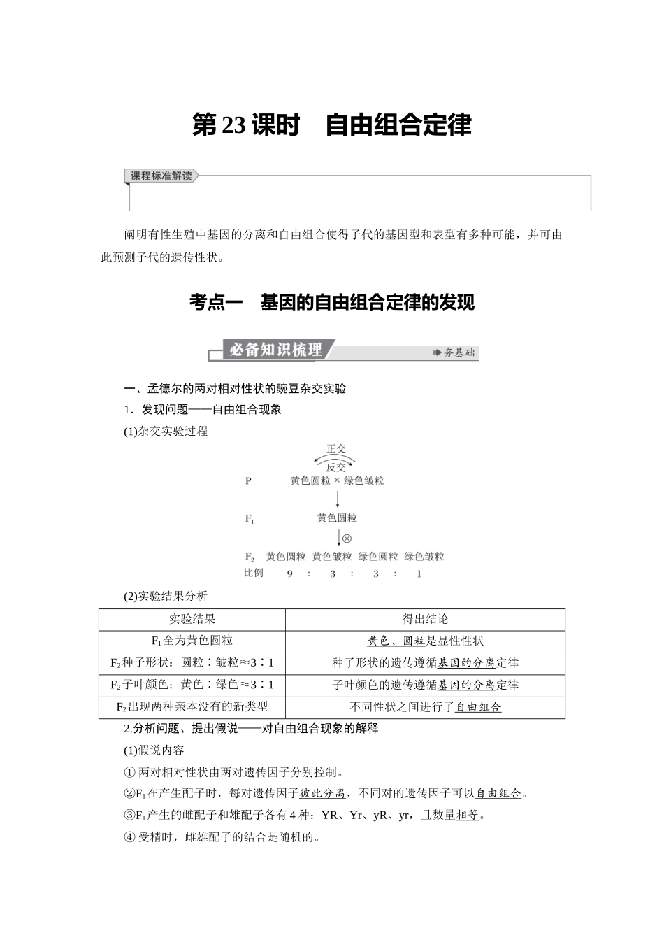 2026版红对勾一轮复习讲与练高考生物模块二　第五单元　第23课时　自由组合定律.docx_第1页