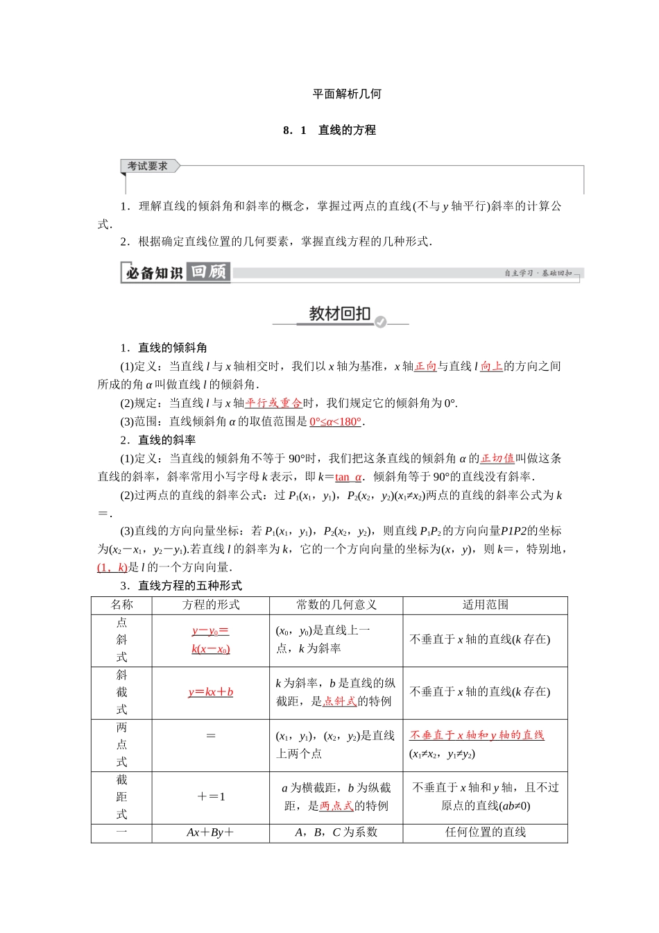 2026版红对勾一轮复习讲与练高考数学第八章　8．1　直线的方程.docx_第1页