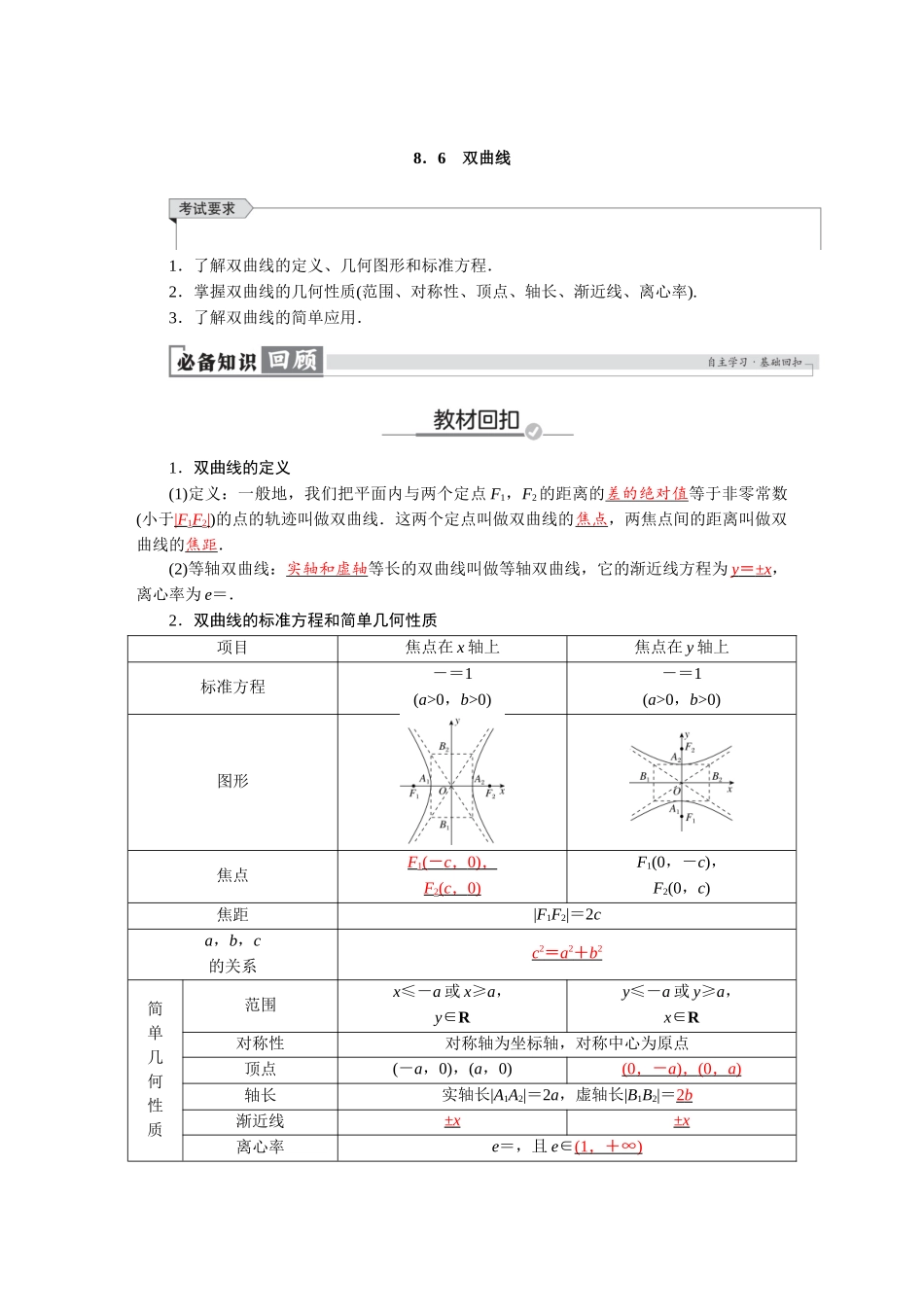 2026版红对勾一轮复习讲与练高考数学第八章　8．6　双曲线.docx_第1页