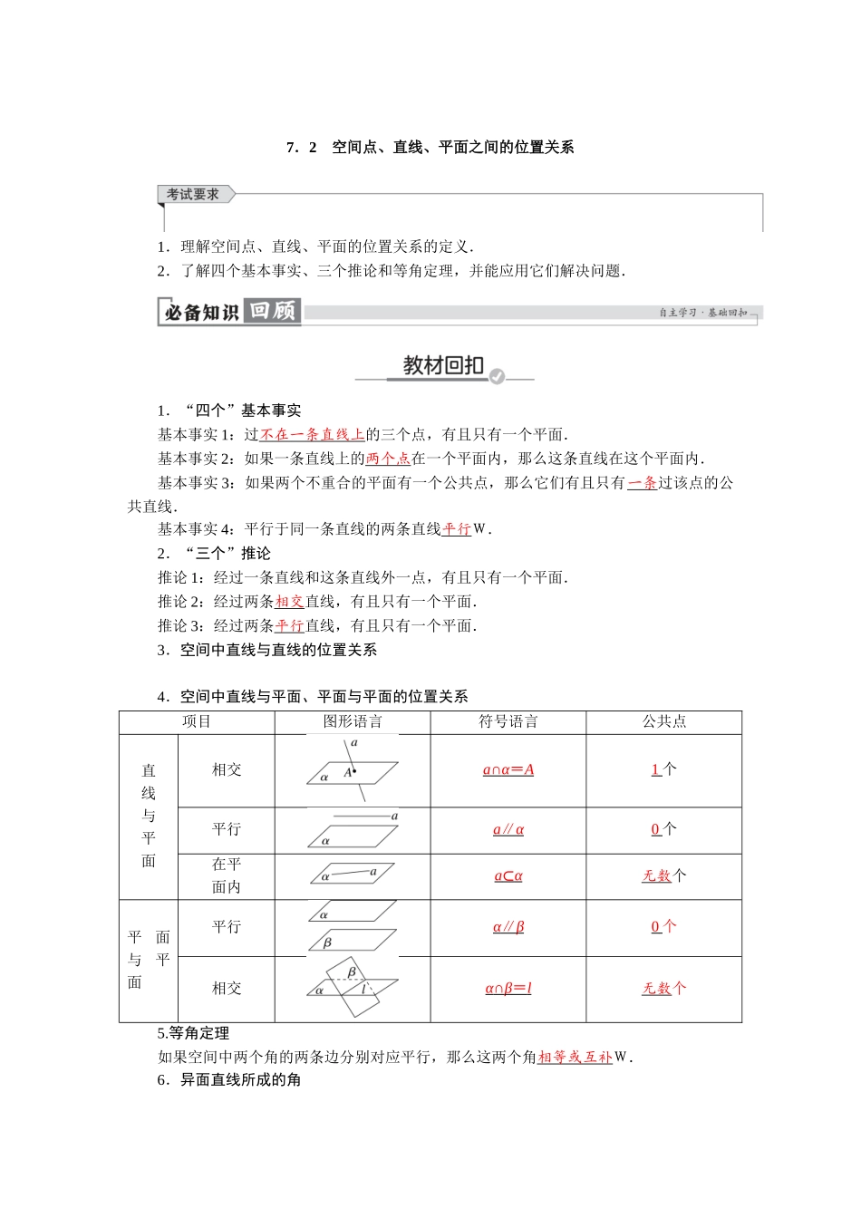 2026版红对勾一轮复习讲与练高考数学第七章　7．2　空间点、直线、平面之间的位置关系.docx_第1页
