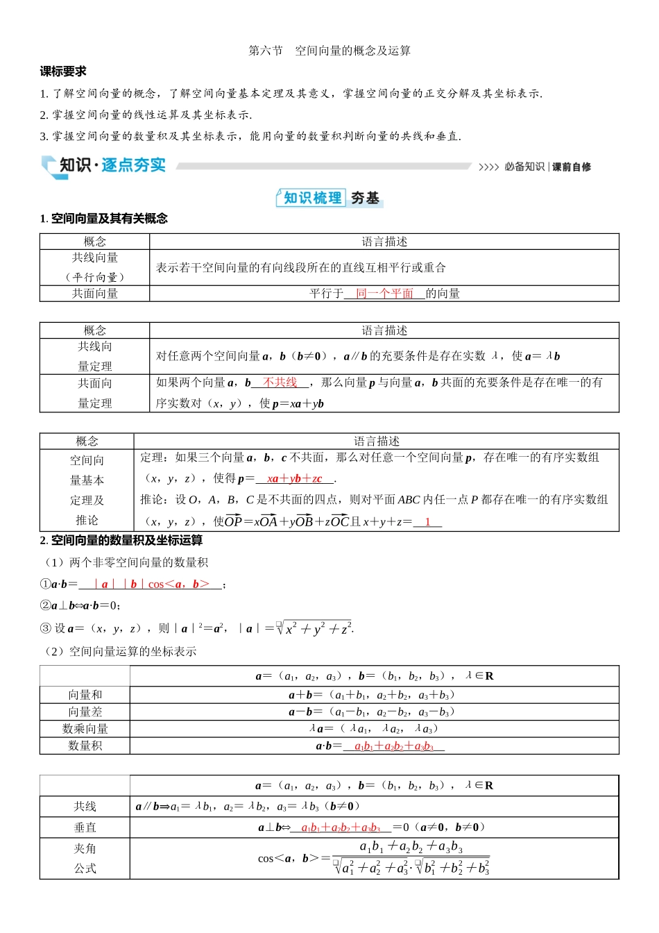 2026版三维设计一轮高中总复习数学教师用-第六节　空间向量的概念及运算.docx_第1页