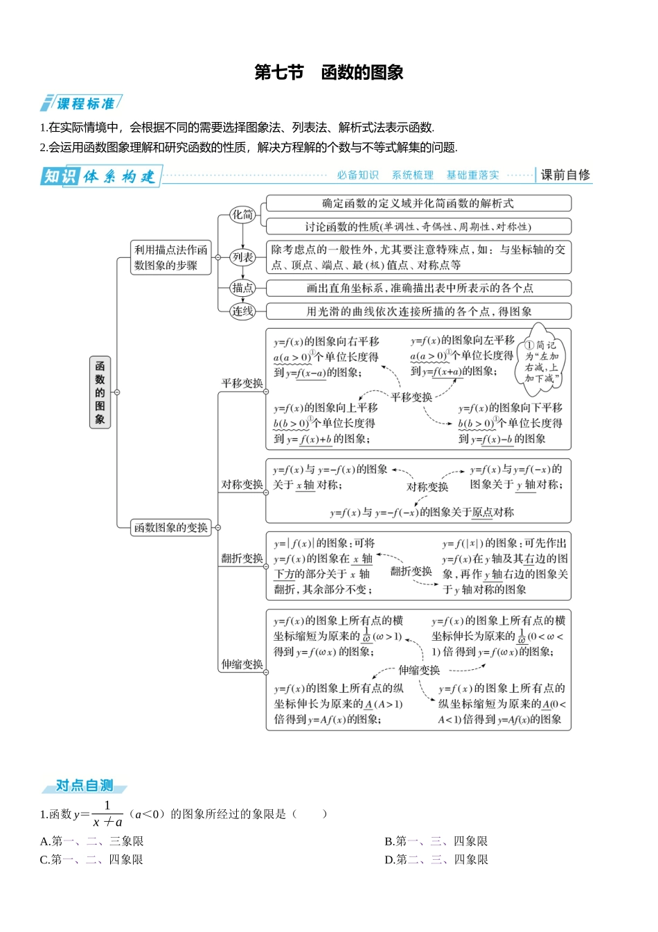 2026版三维设计一轮高中总复习数学题库-第七节　函数的图象.docx_第1页